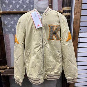 NWT Kappa Authentic Klaus Jacket Beige Men's L Varsity Bomber Logo Embroidered